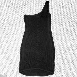 Guess One Shoulder Snakeskin Textured Fitted Dress